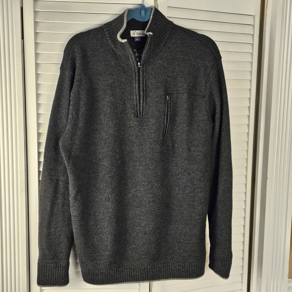 Ibex‎ Mens Heathered Black 1/4 Zip Wool Pullover Sweater XL - Holes